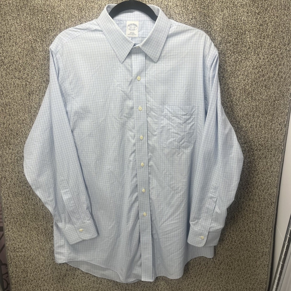 Brooks Brothers Slim Fit Non Iron Cotton 16.5 33 Blue Check Dress Shirt